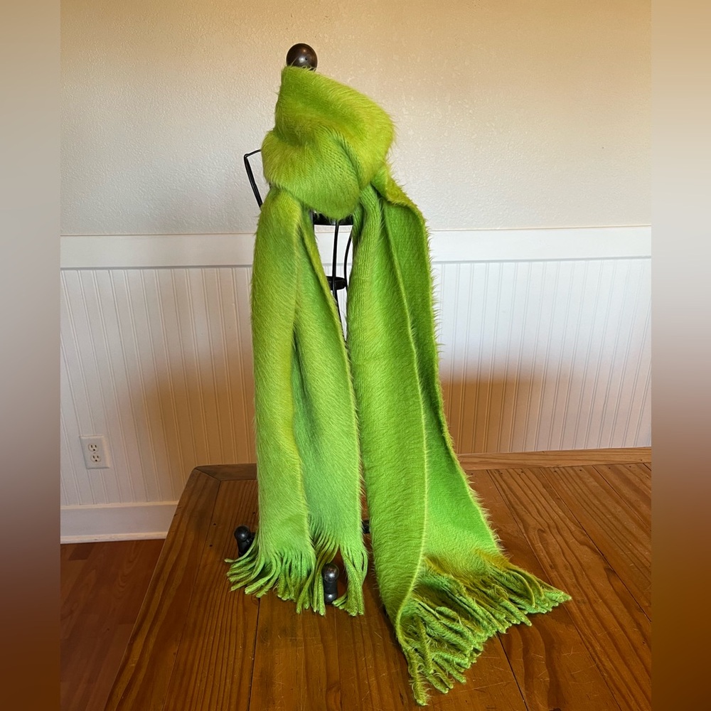 Green Fuzzy Scarf with Fringe
